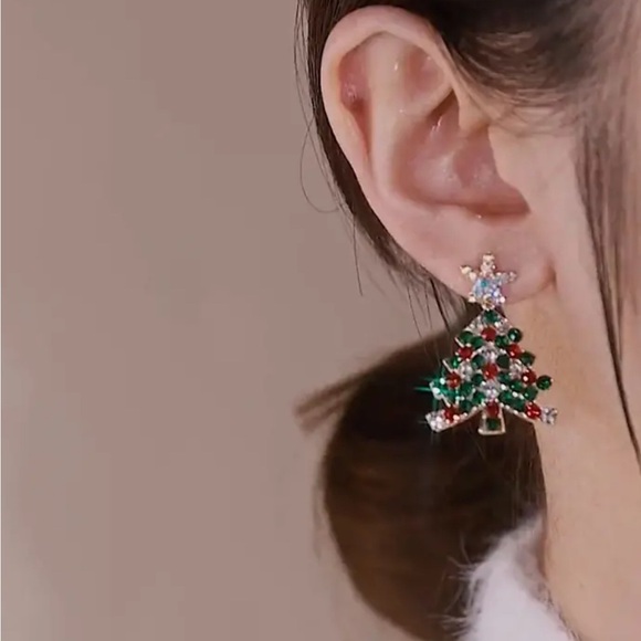 Christmas tree 🎄 earrings colorful stones - Picture 2 of 4